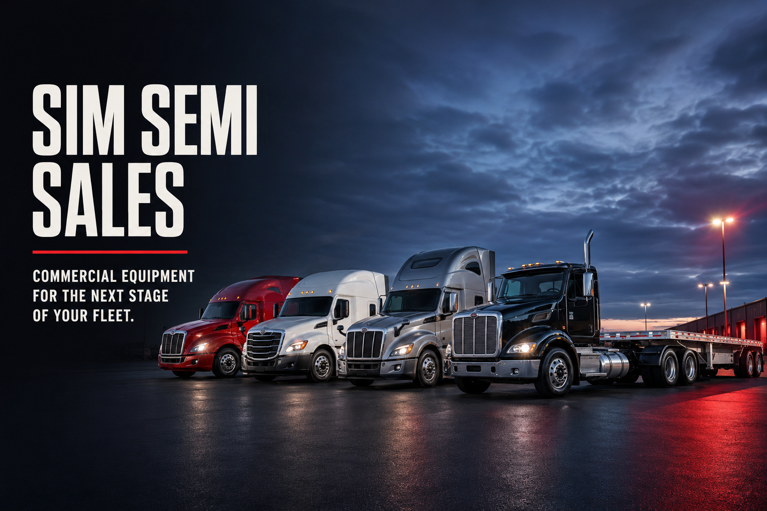 Commercial sleeper trucks staged for fleet buyers